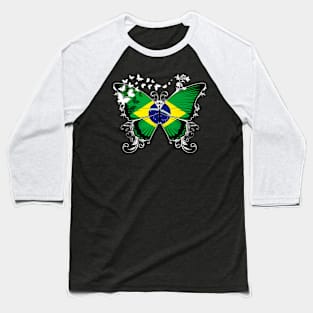 Brazilian Flag Butterfly Baseball T-Shirt